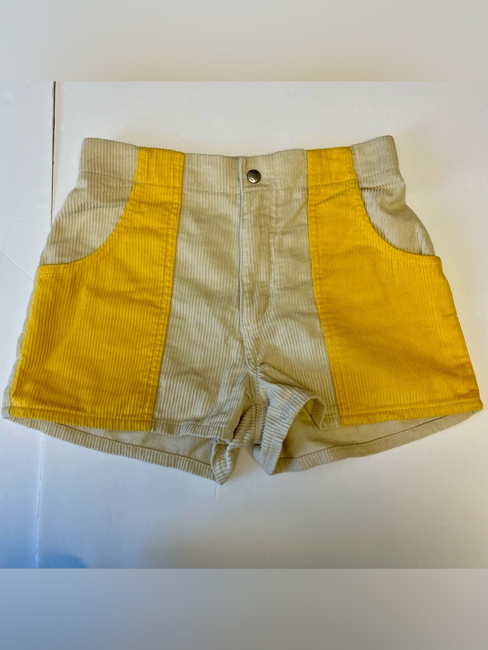Urban Outfitters Yellow and Cream High Waist Corduroy Shorts Womens 26